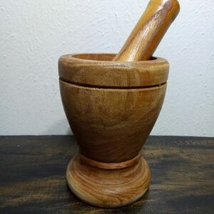 Imusa Wood Mortar & Pestle Set Rustic Carved Wooden Herb Spice Hand Tool Grinder
